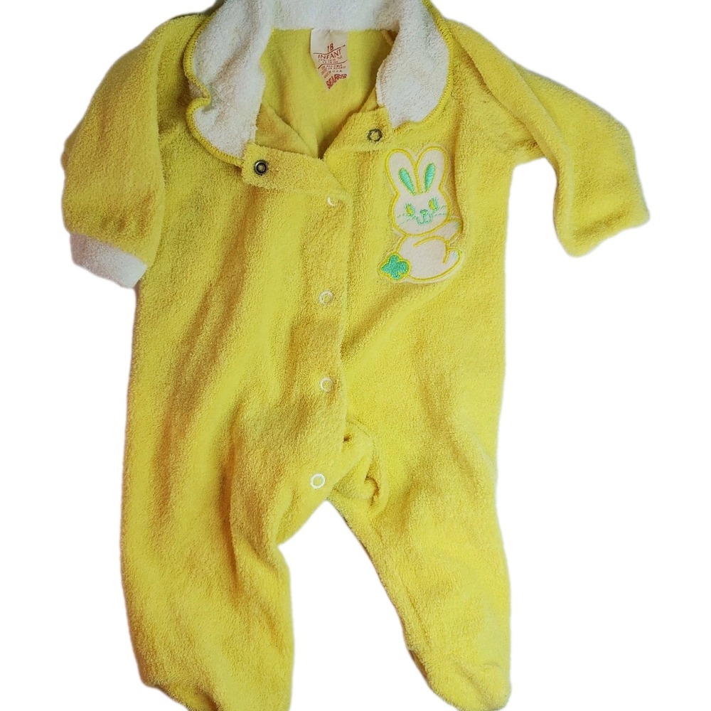 Vintage Sears Terry Footed Sleeper Yellow Unisex Pajama One Piece‎ Easter Bunny